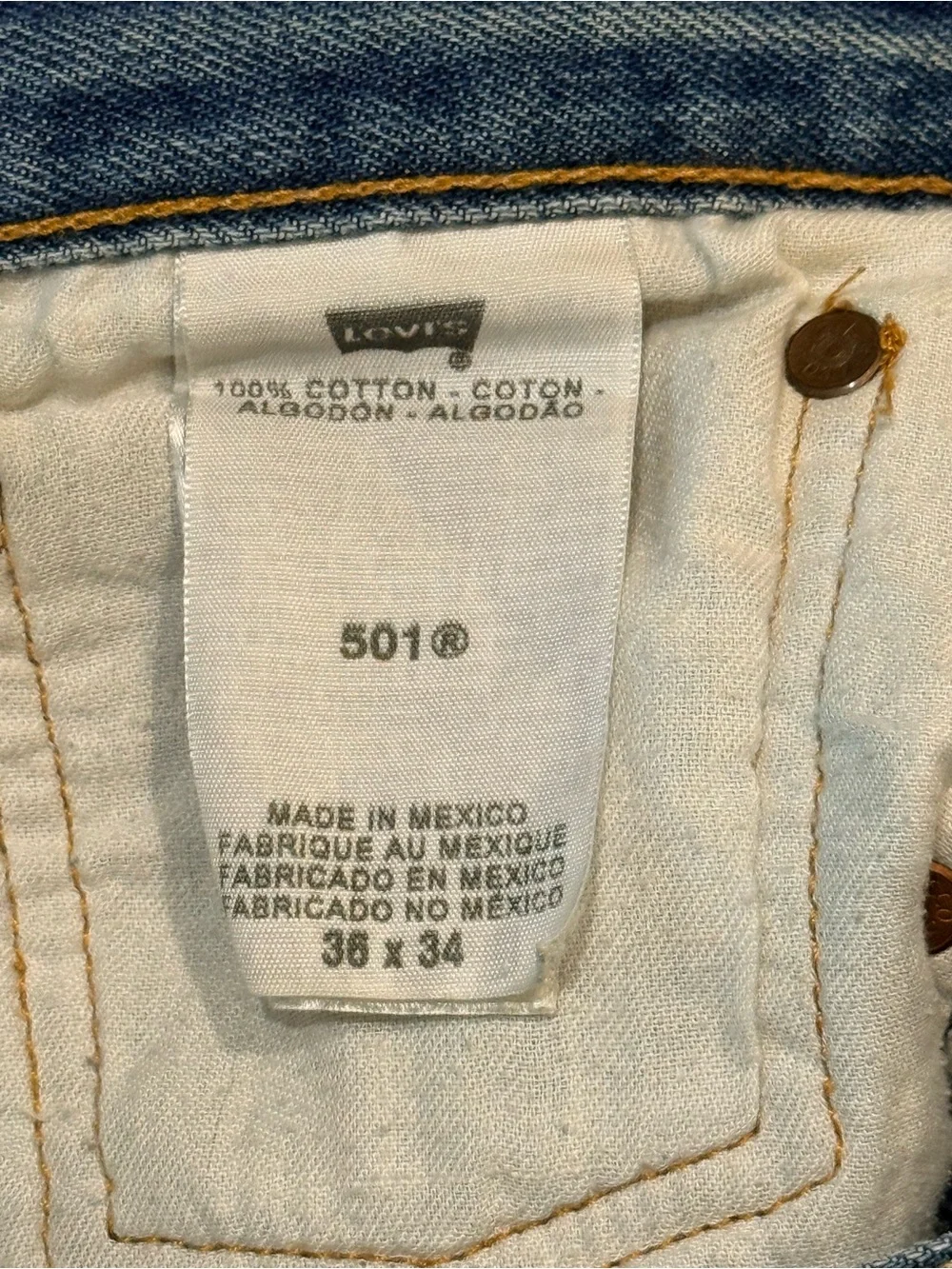 LEVIS 501 36x34 Men's Blue Denim Jeans